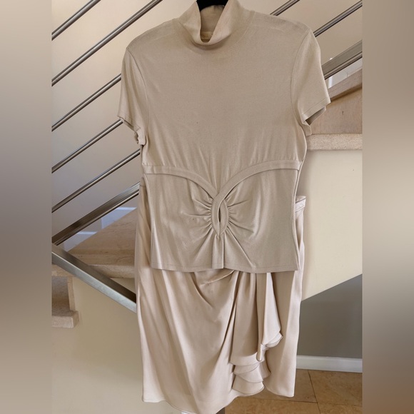 Valentino Tops - Valentino Cream Short-Sleeve Turtleneck Top with Front Twist